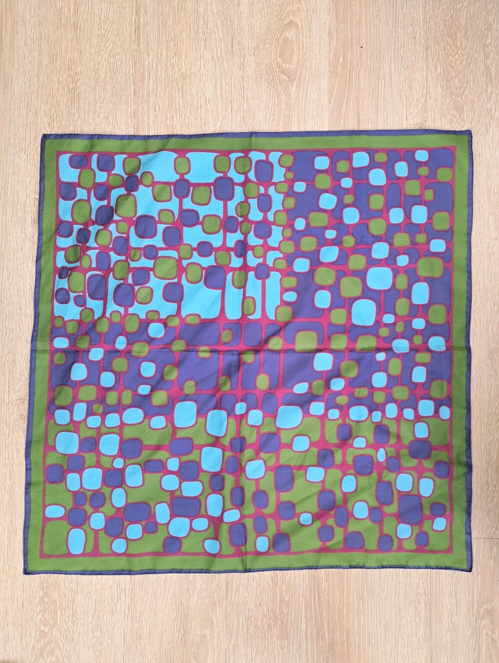 Silk-Feel Geometric Scarf in Green, Blue & Purple